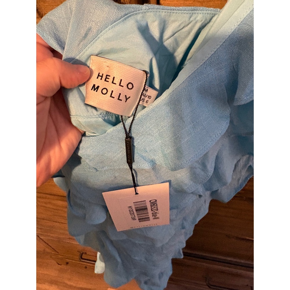 Hello Molly Blue One Shoulder Ruffle Tiered Mini Dress CM6032D Size 6 NEW - Picture 4 of 8